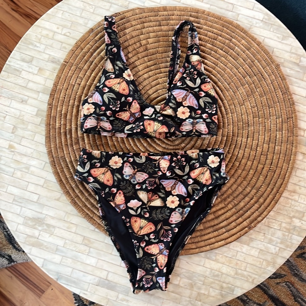 Cottage core bikini, floral with moths!